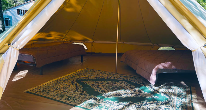 Interior view of the Glamping tent in the Tarn